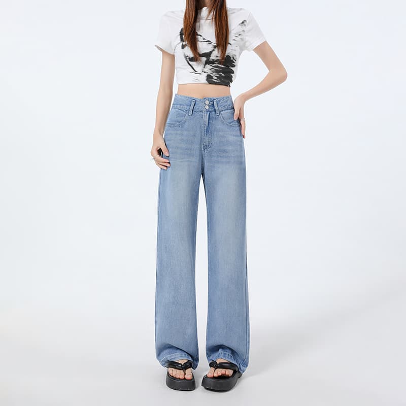 Tencel Denim Pants for Women 100% Lyocell Summer Thin Loose Straight Wide Leg with Drape, Ice Silk Cooling Slimming Wide Leg Pants