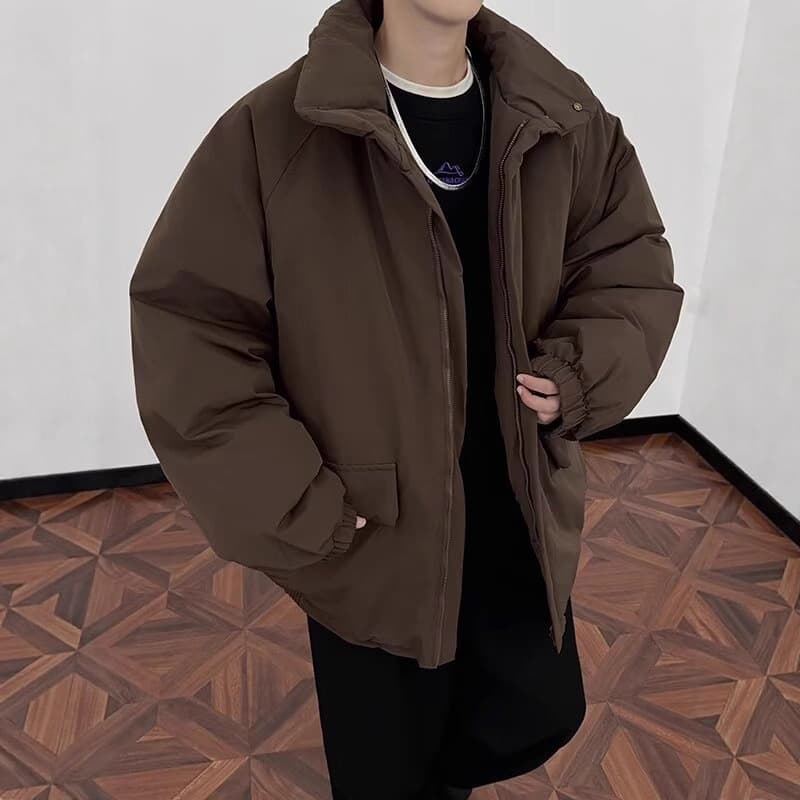American versatile loose solid color cotton coat for men thickened Korean style casual simple lapel warm jacket couple tops