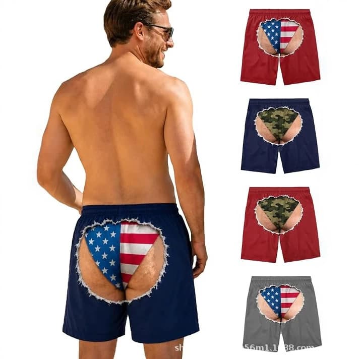 Men's Swim Trunks Funny Fluffy Butt Cheeks Prank Beach Shorts Funny 3D Fluffy Skin