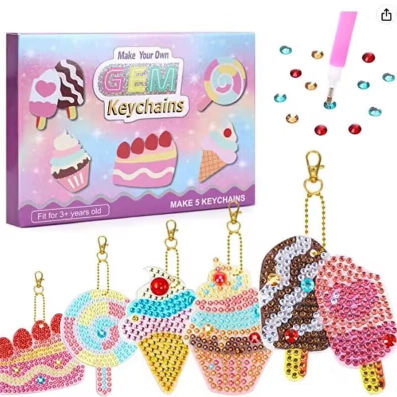 5d bright diamond DIY Diamond painting keychain mermaid unicorn ice cream children point diamond keychain manufacturer