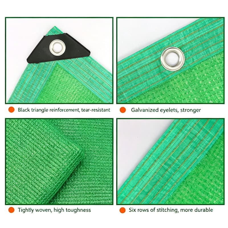 Green Shade Net with Hemmed Edges and Punched Holes, Insulation and Sunshade Net for Greenhouses and Rooftops, Dense and Thickened Shade Net