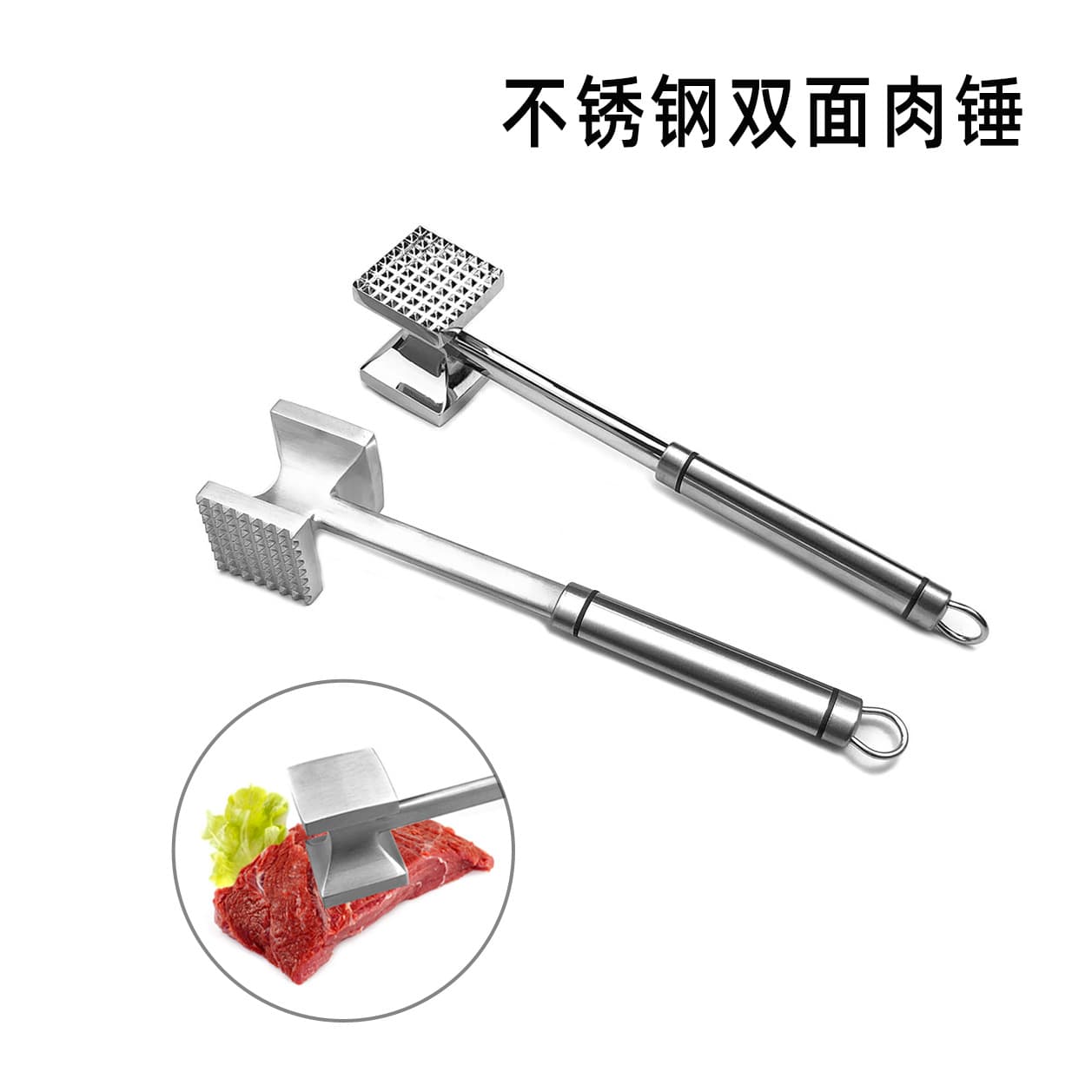 New aluminum alloy meat tenderizer for home kitchen, dual-sided tenderizing hammer with vibration polishing process, wholesale