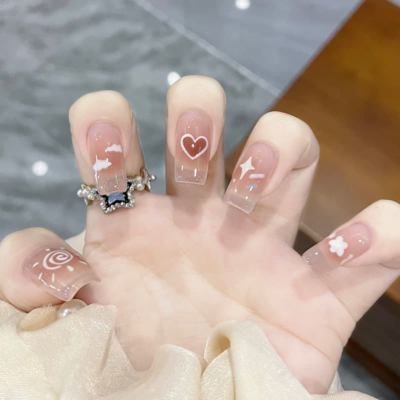 Sugar Heart Talking Wearable Nail Art Stickers Cute Nail Patches New Short Nail Fake Nails Spring Summer Nail Art Finished Product