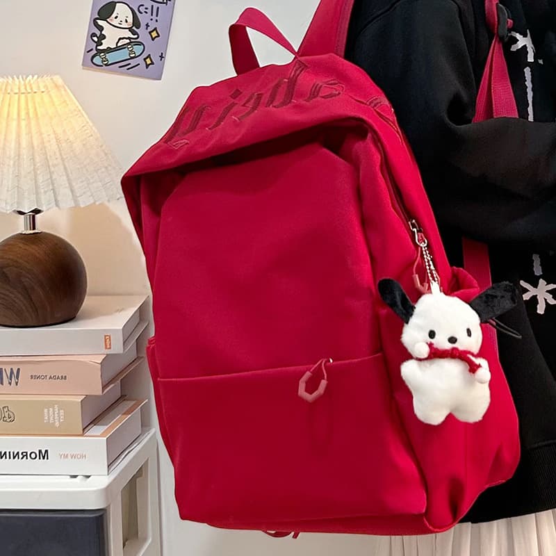 Korean-style backpack for women, solid color fresh style middle/high school student bag, campus forest-themed minimalist backpack