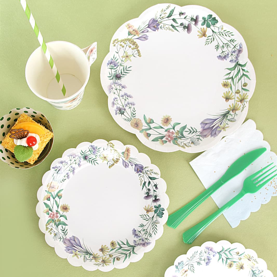Amazon Flower Party Tableware Wildflower Plates Disposable Paper Cups Tissue Tablecloth Flag Birthday Party Paper Plates