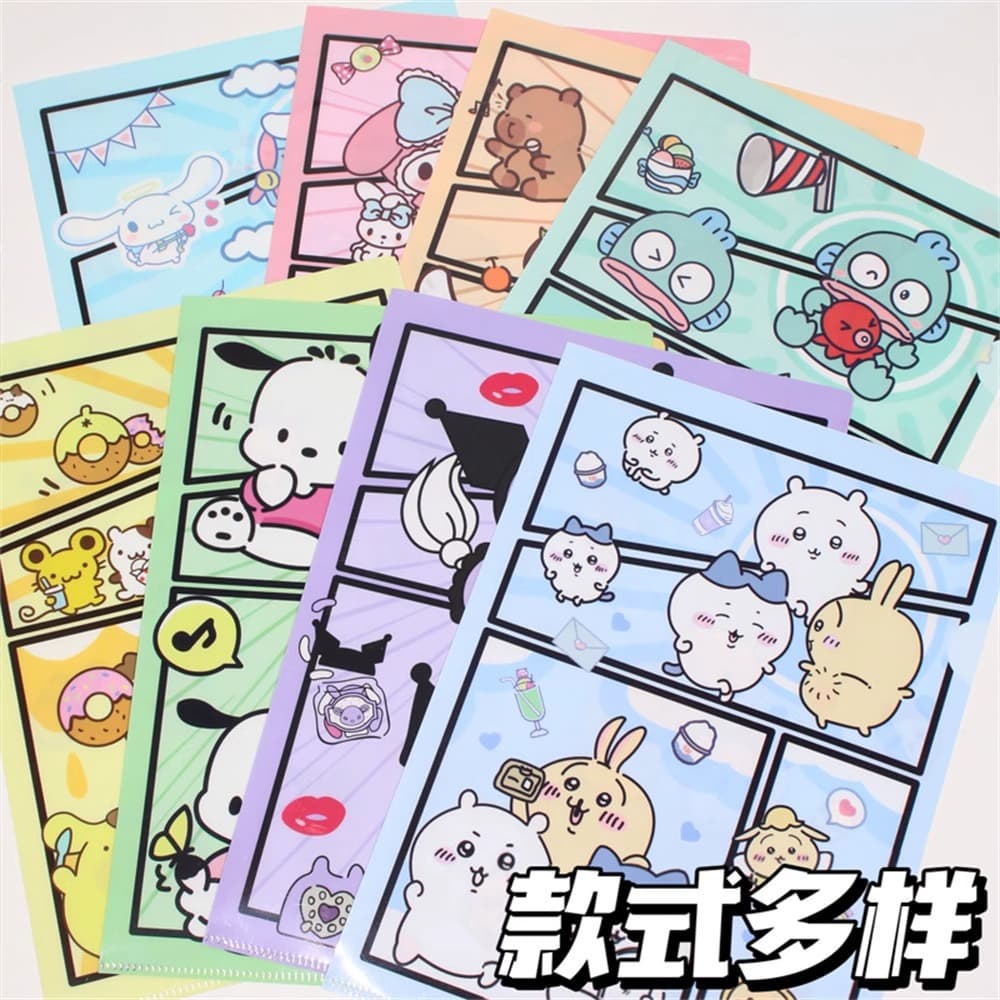 Cartoon L-Shaped Folder Student A4 Paper Test Paper Information Bag Button File Bag Waterproof Capacity Storage Folder Bag