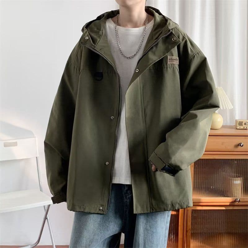 2025 Spring/Autumn Hong Kong Style Trendy Windbreaker, Men's Large Size Loose Zipper Hooded Jacket, Couple's Top
