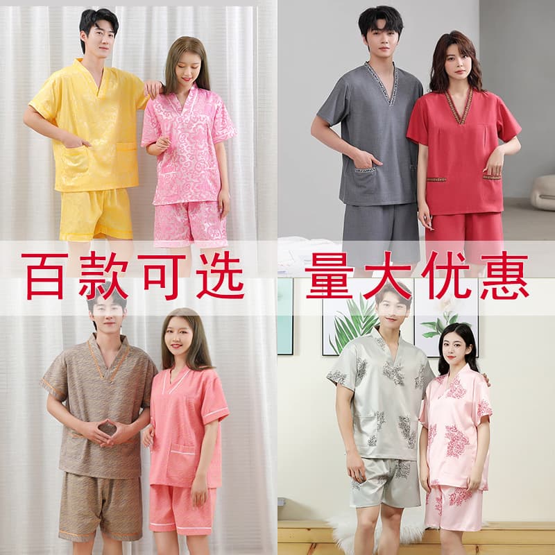 Tribute linen sauna suits for women, large size 2025 new style bathwear for men, sauna, foot bath, massage, spa center, pure cotton bathrobes and pants.