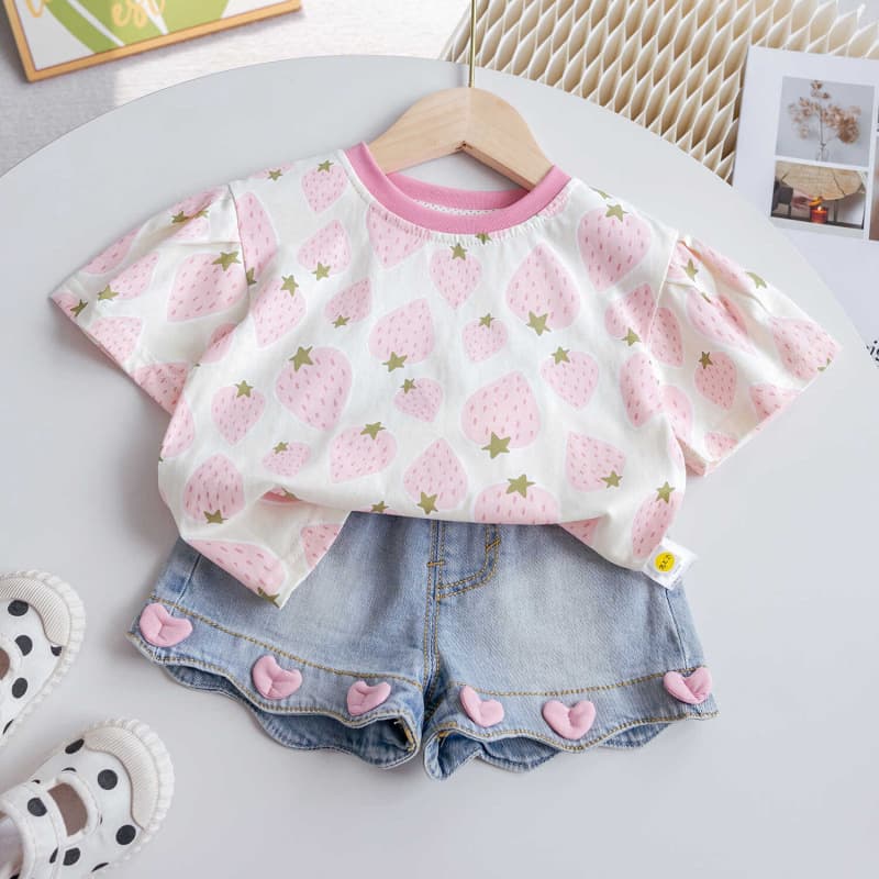 Girls short-sleeved T-shirt shorts suit summer 2025 new style jeans two-piece set children's Korean summer clothes