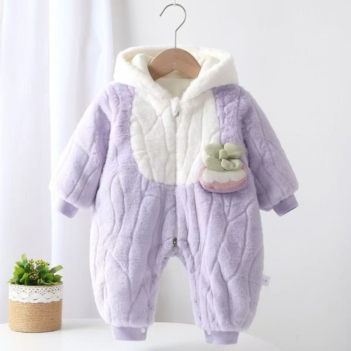 Baby Winter Clothes Quilted Fleece Hooded Warm Outdoor Jumpsuit Unisex Baby Thick Cotton Outerwear