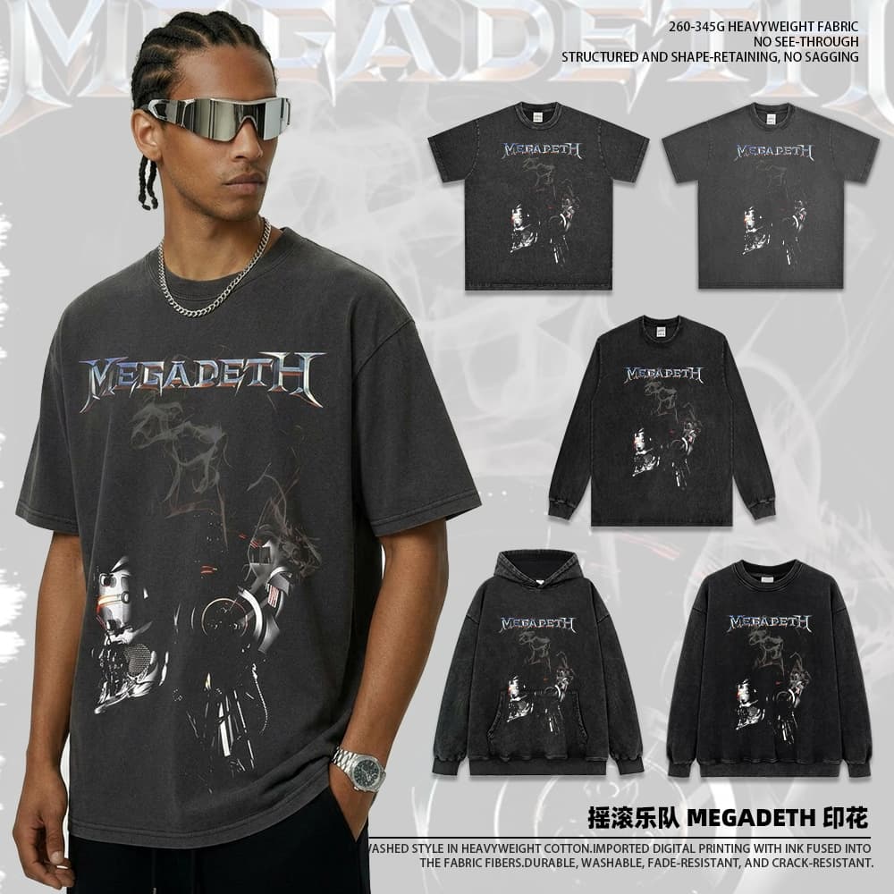 New Short Sleeve T-Shirt Rock Band MEGADETH Hip Hop Retro Heavy Cotton Crewneck Hooded Sweatshirt