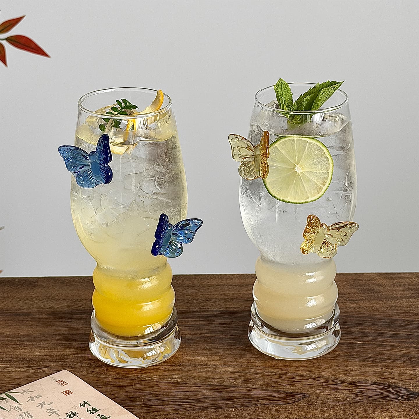 [Dropshipping] Glass Butterfly Single Cup Champagne Glass High Aesthetic Ins Style Women's Wine Glass Fruit Tea Cup