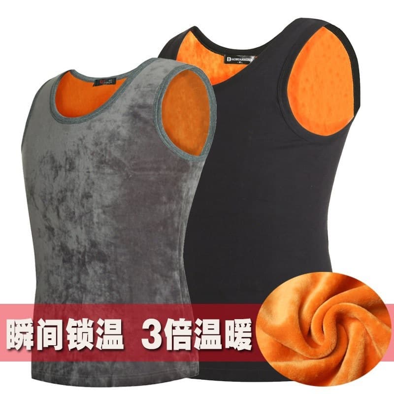 Winter Fleece-Lined Thermal Vest for Men, Cotton Undershirt, Sports Plus Size Base Layer, Cold-Proof Round Neck Vest