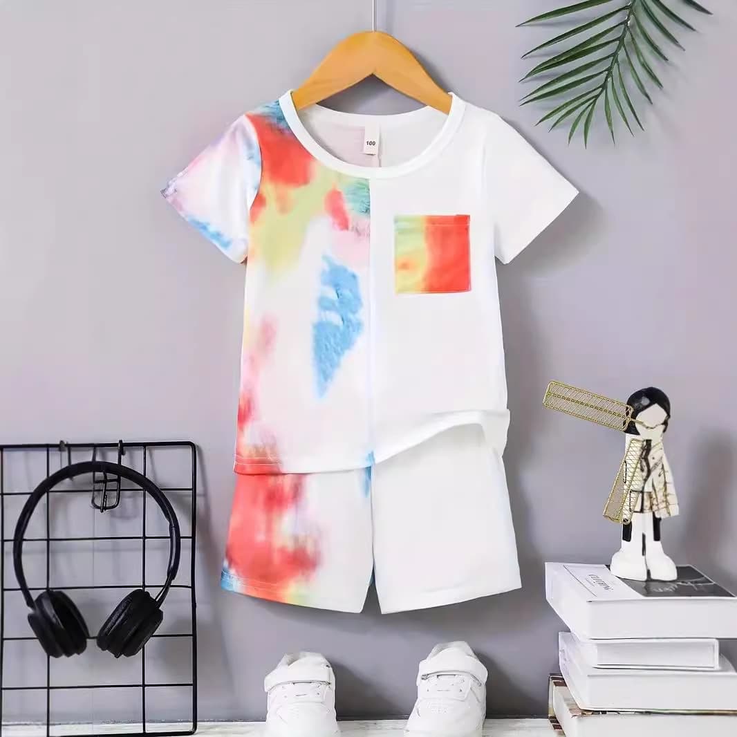 Summer new style boys' high-end gradient casual short-sleeved T-shirt tops and shorts two-piece suit RA01+RD02