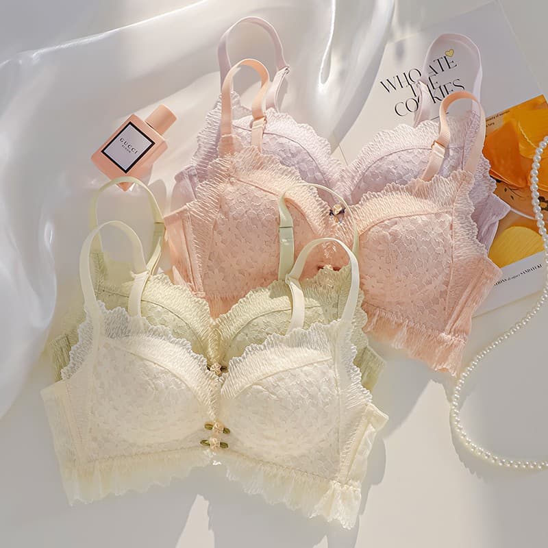 2024 New Lace Wireless Bra for Women, Seamless Side Breast Support Bra, Push-Up, Makes Breasts Appear Smaller, Adjustable and Comfortable