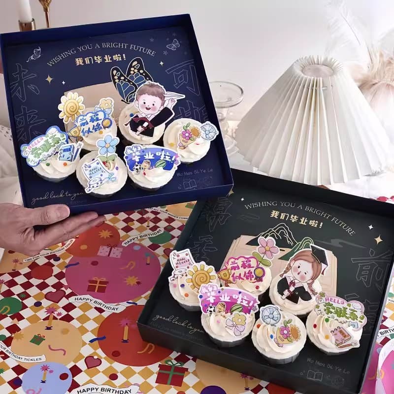 2024 Graduation Season Cupcake Decoration Packaging Box Graduation Ceremony Souvenir Dessert Takeaway Box Handheld Box