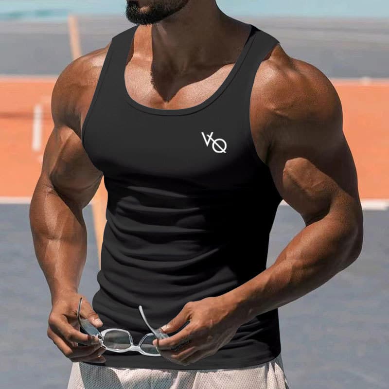 VANQUISH Cross-Border Muscle Fitness Vest Running Solid Color Printed Vest Men's Sports Sleeveless Vest