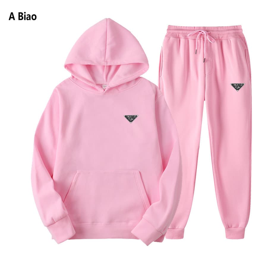 Amazon Cross-Border Exclusive 2024 New Triangle Pattern Heat Transfer Sweatshirt Two-Piece Set for Men and Women with Fleece Lining