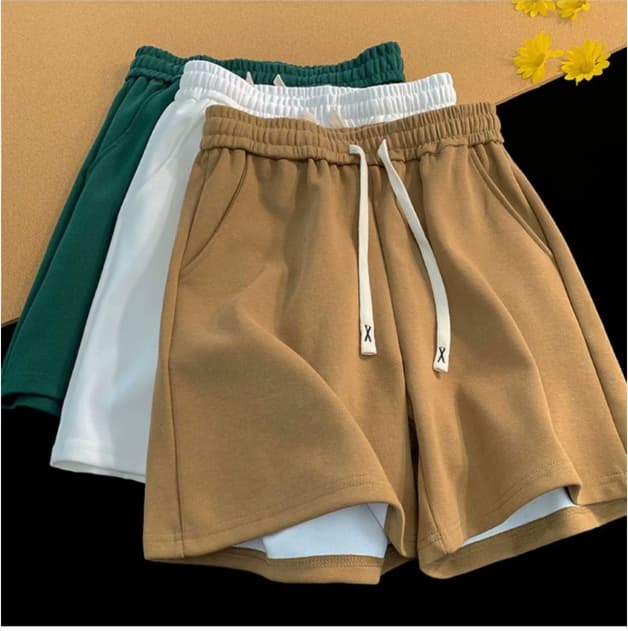 Shorts men's summer new solid color American retro simple trend versatile loose trendy brand casual five-point medium pants