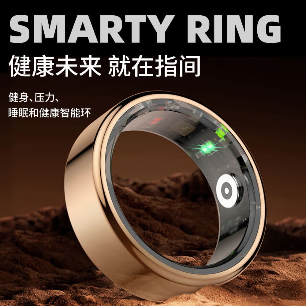 Smart ring that monitors sleep health, provides 24/7 blood oxygen and heart rate data, and is waterproof and wireless for sports.