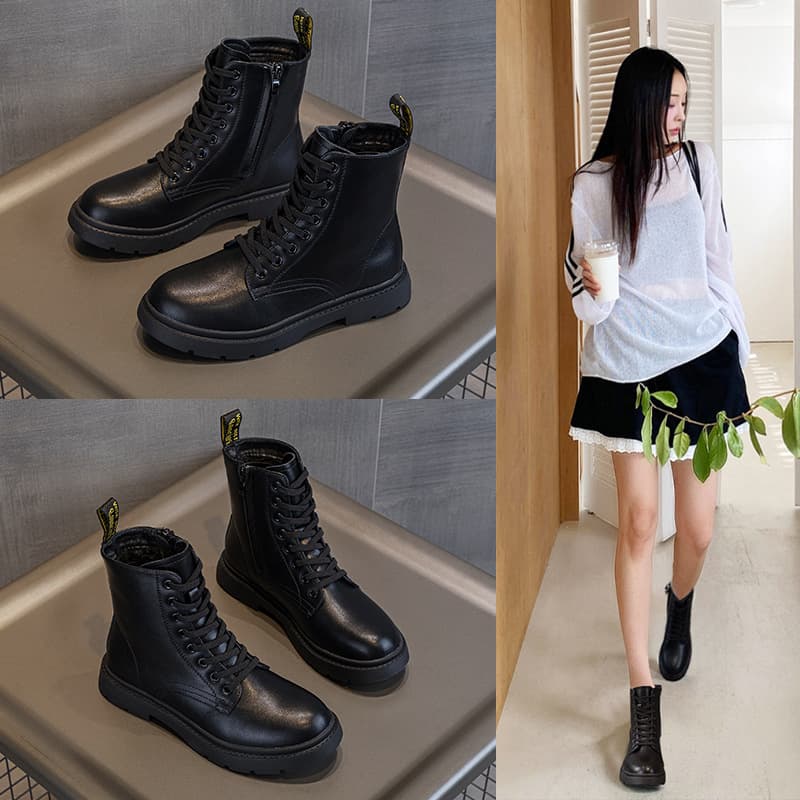 Women's Martin Boots British Style 2024 Fall Winter New Short Boots Fleece-Lined Thick Boots Plus Size Single Boots 4143