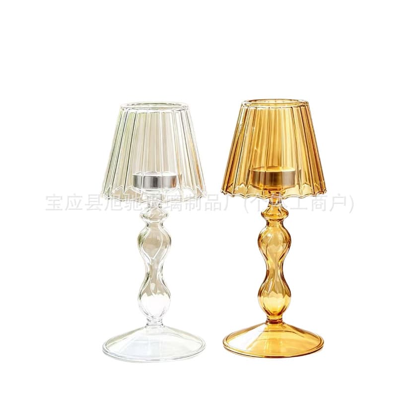 European Luxury Candle Transparent Glass Table Lamp Shaped Candle Holder Glass Stem Striped Home Creative Decoration Cross-border