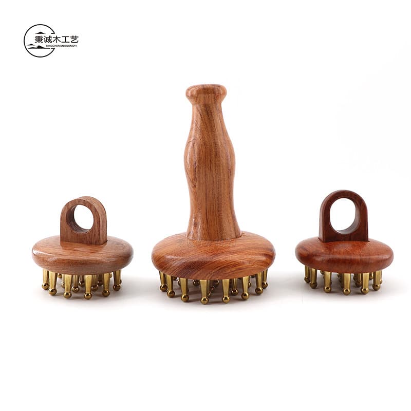 Solid Wood Brass Meridian Brush Ring Massage Comb Meridian Brush Head Massager