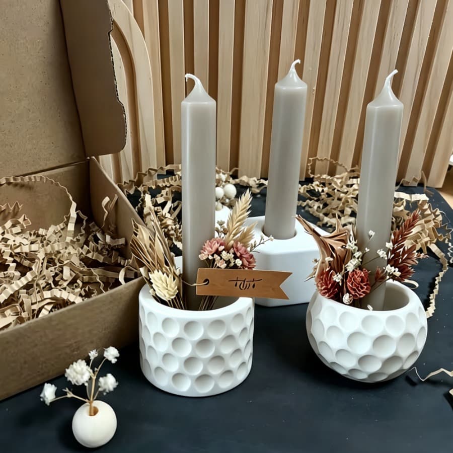 3-Piece Polka Dot Candle Holder Silicone Mold for Aromatherapy Candles, Plaster DIY Storage Ornament Mold