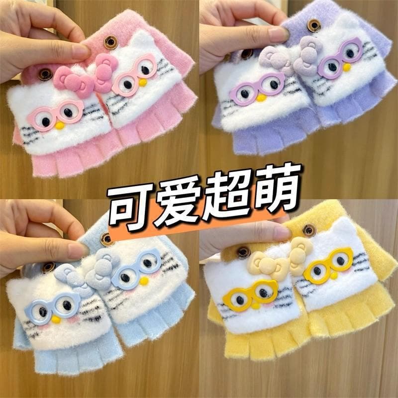 [New Customer Exclusive: ¥5 Off] KT Cat Glasses Children's Gloves 2025 New Style, Cute Five-Finger Gloves for Girls
