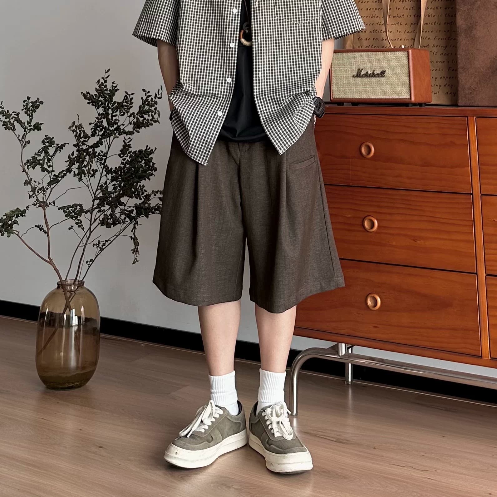Japanese Retro Summer Shorts for Men and Women, New Style Japanese Magazine Loose Fit Wide Leg Draped Casual Mid-Length Five-Point Trousers Trendy