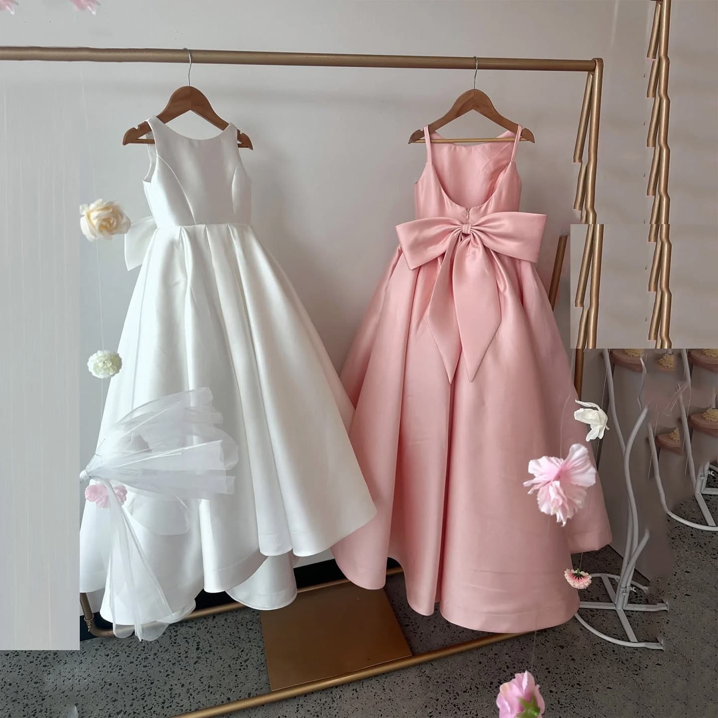New little host dress, piano performance suit, cute satin long skirt, high-end catwalk violin tutu skirt