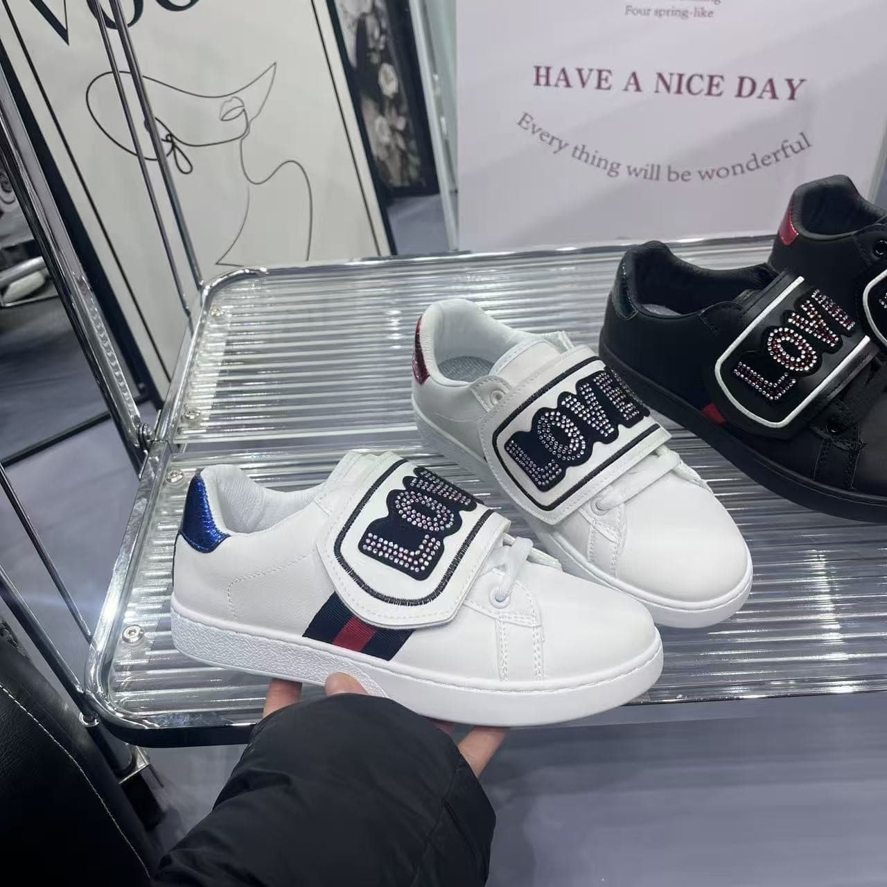 Men's Rhinestone LOVE Casual Shoes, Trendy Couple Sneakers, White Women's Style