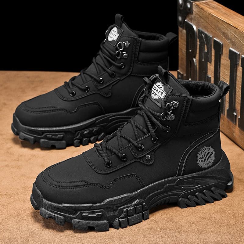 Bestseller high-top men's trendy shoes 2024 autumn/winter color-block versatile Martin boots, fashionable black work motorcycle work boots.