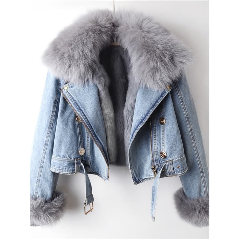 2025 Winter Fashion Faux Fox Fur Collar Rabbit Fur Lining Thickened Warm Coat Women's Short Jacket Top