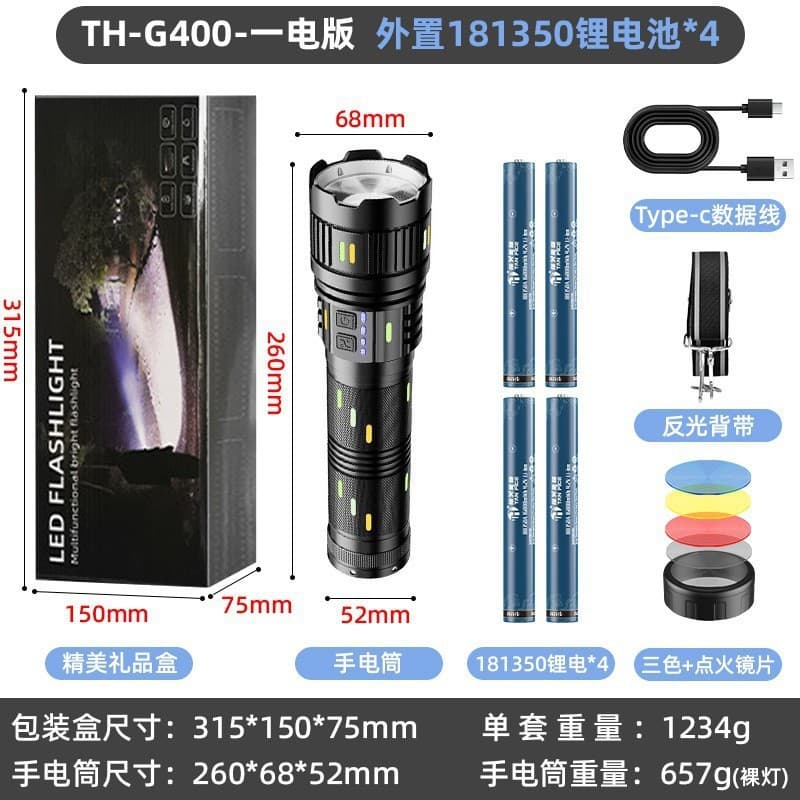 Cross-border Flashlight High Brightness Long Range Extended Battery Life Zoomable Outdoor Multi-functional Rechargeable Torch