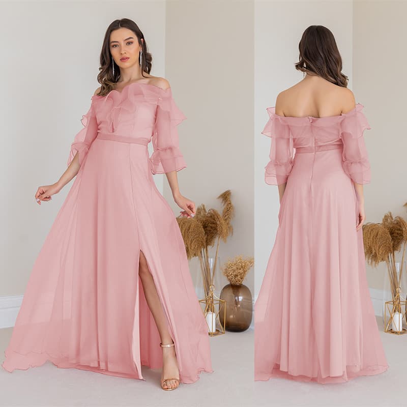 European and American New Cross-border Women's Fashion Amazon Autumn/Winter Long-sleeve Dress Wedding Gown Bridesmaid Dress