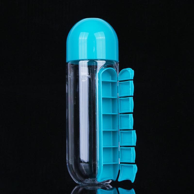 Multifunctional 2-in-1 Creative Water Bottle Pill Box 7-Day Pill Organizer 7 Compartments Portable Outdoor Water Bottle Pill Box Cup