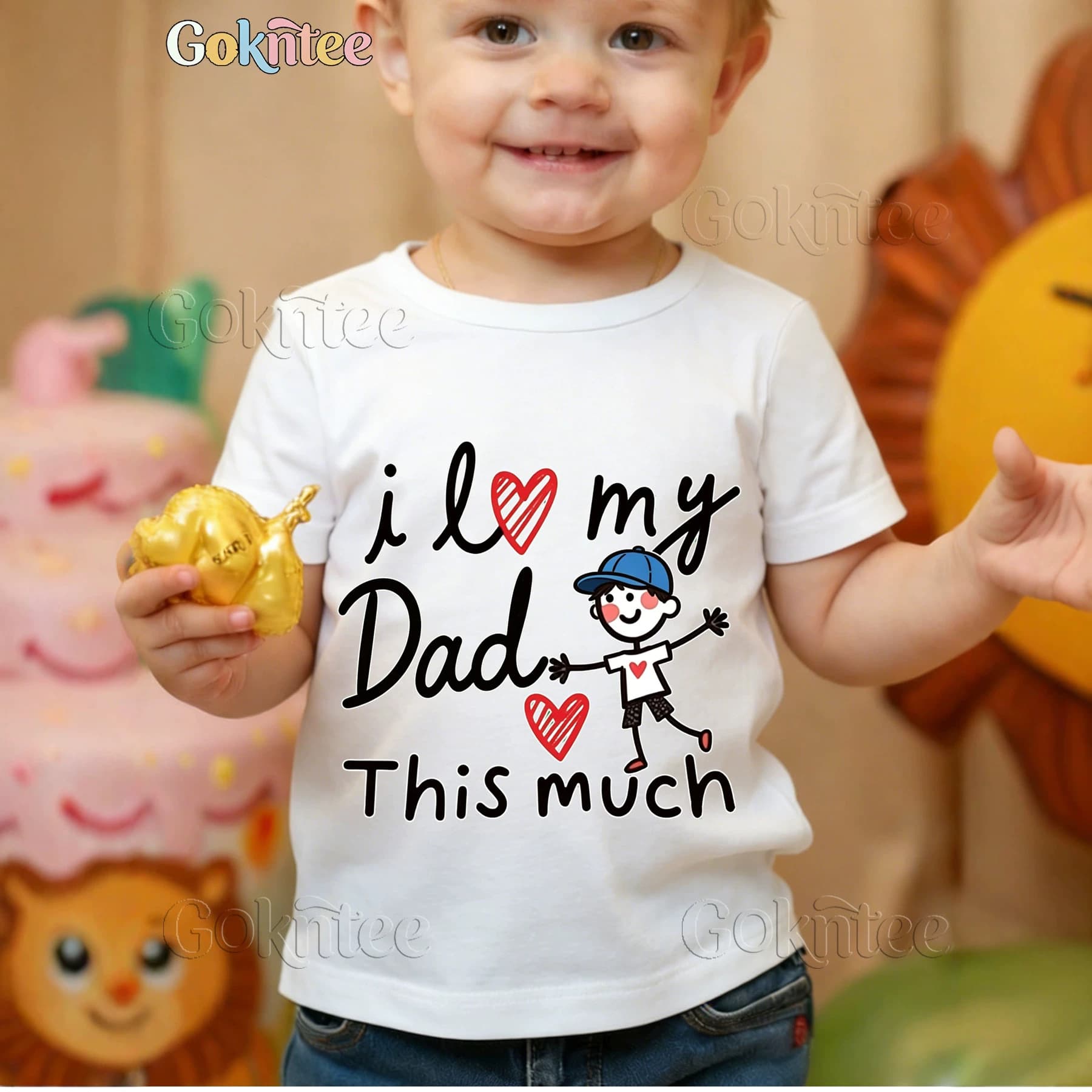Cross-border Boys T-Shirt Hand-drawn Little Boy I Love My Dad This Much Print Short Sleeve 1 Piece Drop Shipping