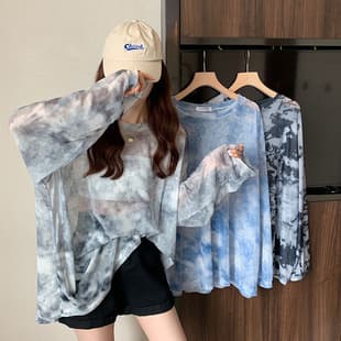 2026 Thin Cardigan Women Summer New Sun Protection Tie-Dye Mesh Long Sleeve Lightweight Loose Ice Silk Top