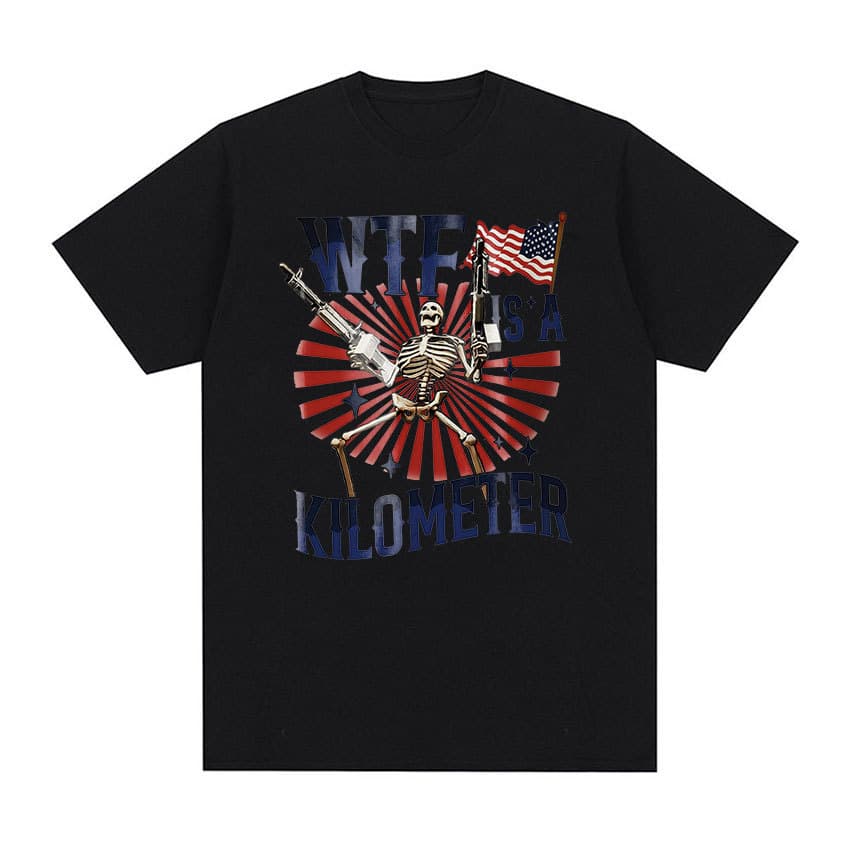 WTF Is A Kilometer Skeleton Funny Graphic T Shirt Men's Goth