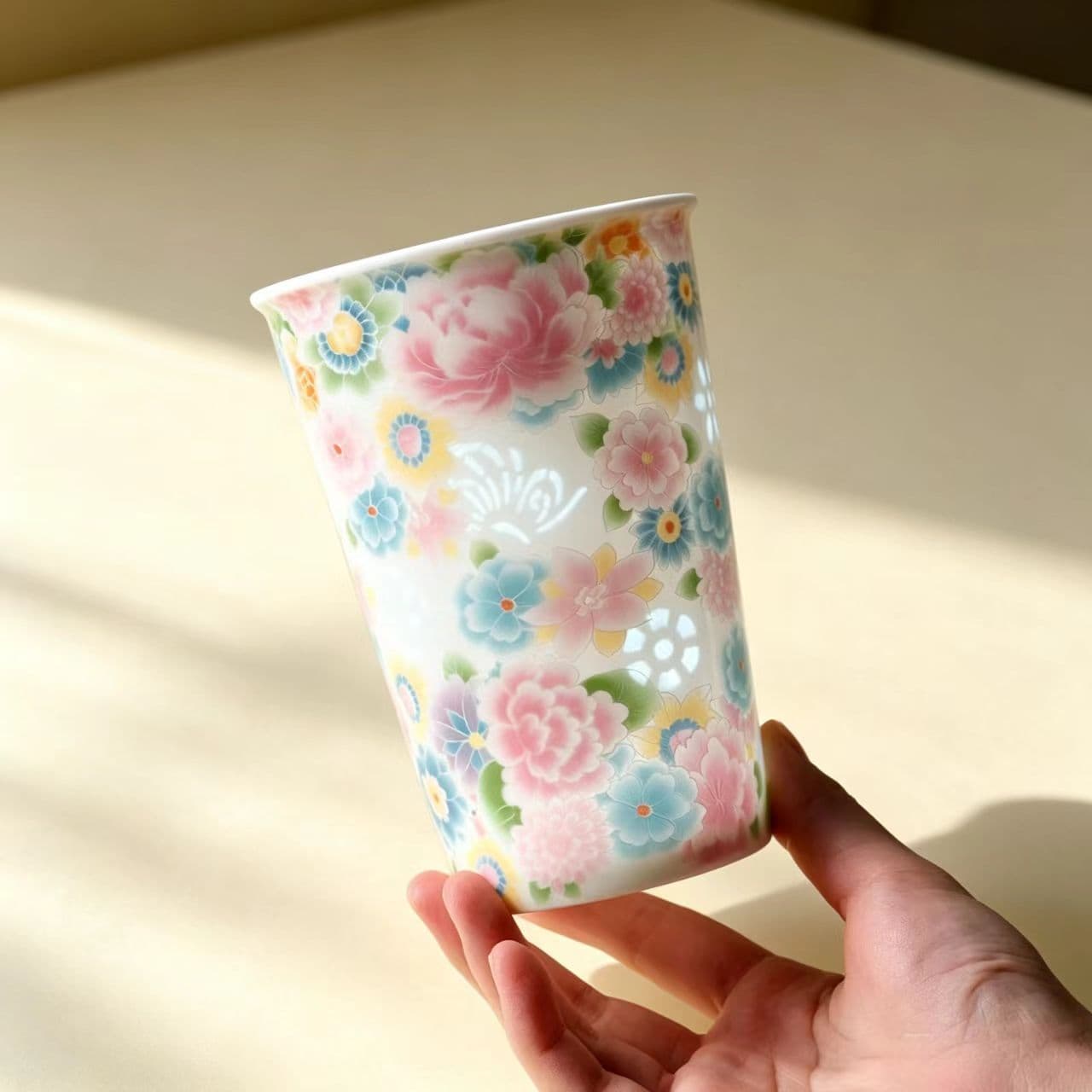 Jingdezhen White Porcelain Kaleidoscope Ceramic Cola Cup, High-Aesthetic Handheld Cup, Gift for Women, Best Friends, and Couples