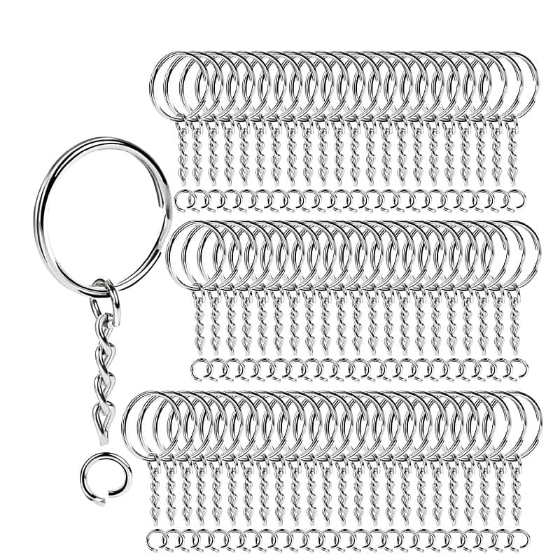 Keychain 25mm Ring with 4-Link Chain Key Ring + Chain Key Ring with Chain DIY Keychain Kit