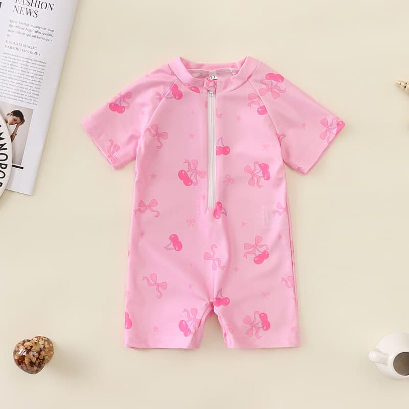 CPC Children's Girls Bowknot One-Piece Swimsuit Baby Girl Half-Front Opening Bodysuit Kids Swimwear 0-5T Outdoor