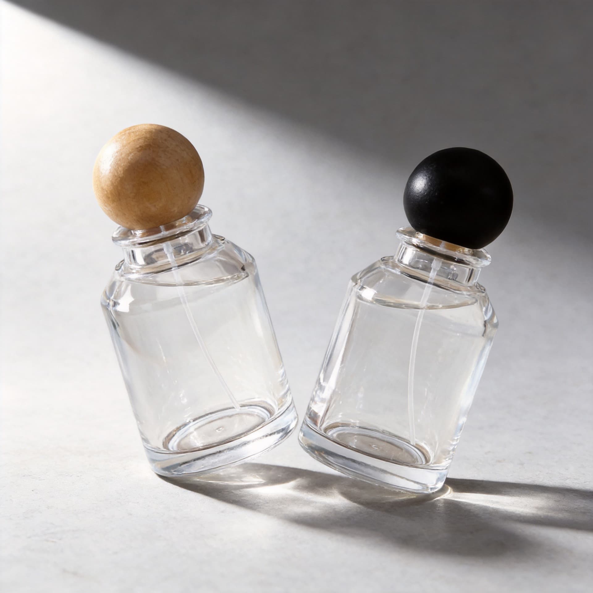 Glass Perfume Bottle Transparent Snap-On Large Capacity Refillable Bottle with Wooden Ball Cap Portable Sealed Spray Bottle Empty