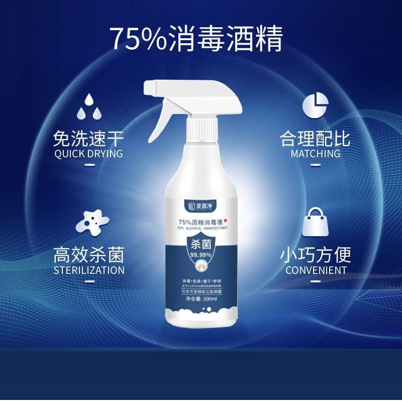 75% Medical Alcohol Spray Disinfectant, Portable 500ml, Antibacterial, Quick-Dry, No-Rinse Alcohol Disinfectant