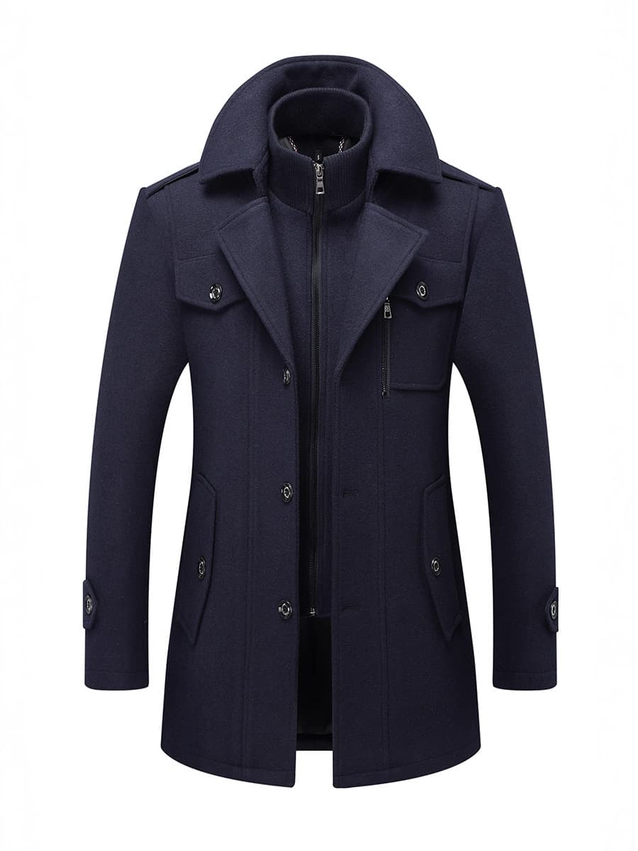 Wholesale Autumn/Winter Men's Wool Coat Fashion Double Collar Cold-Resistant Wool Overcoat Men's Outerwear Cross-Border Wool Coat