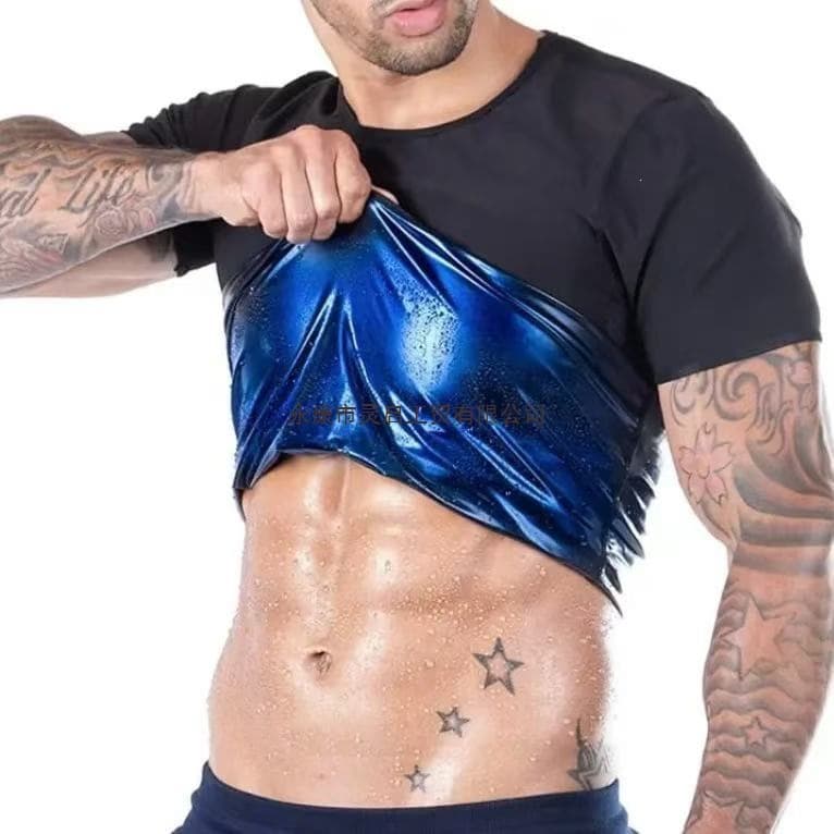 European and American Plus Size Men's Sweat Suit Sports Short Sleeve Waist Shaping Fitness Vest Body Shaper Abdominal Waist Slimming Sweat Shapewear
