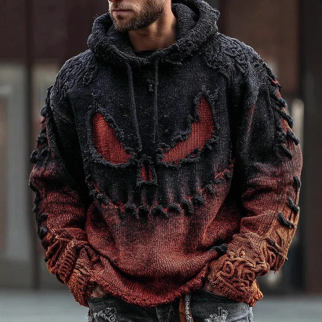 Cross-border European and American Hooded Halloween Sweatshirt 3D Printed Women's Autumn and Winter Printed Hoodie Distressed Loose Fit