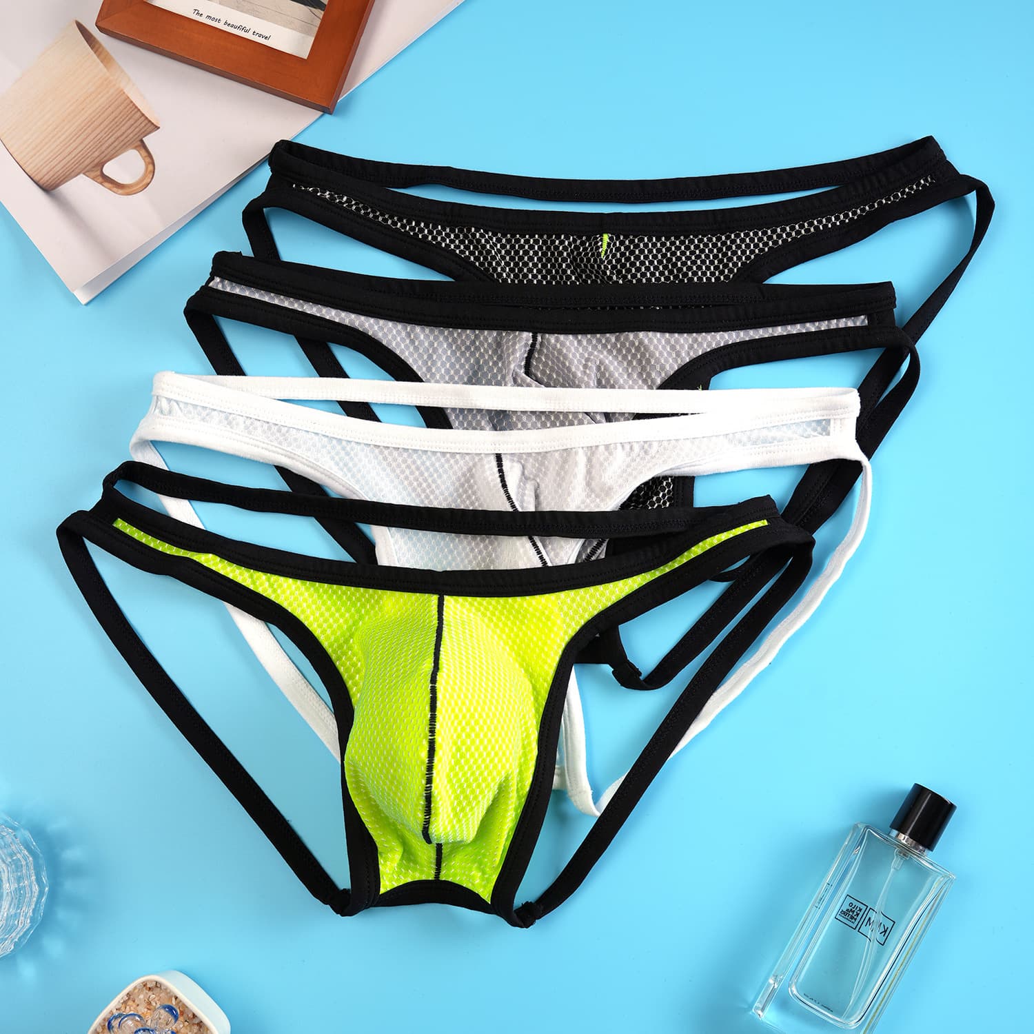 Men's Sexy Breathable Thong Low-Rise Lingerie Sports Underwear, Contrast Color Design, Trendy Double Thong