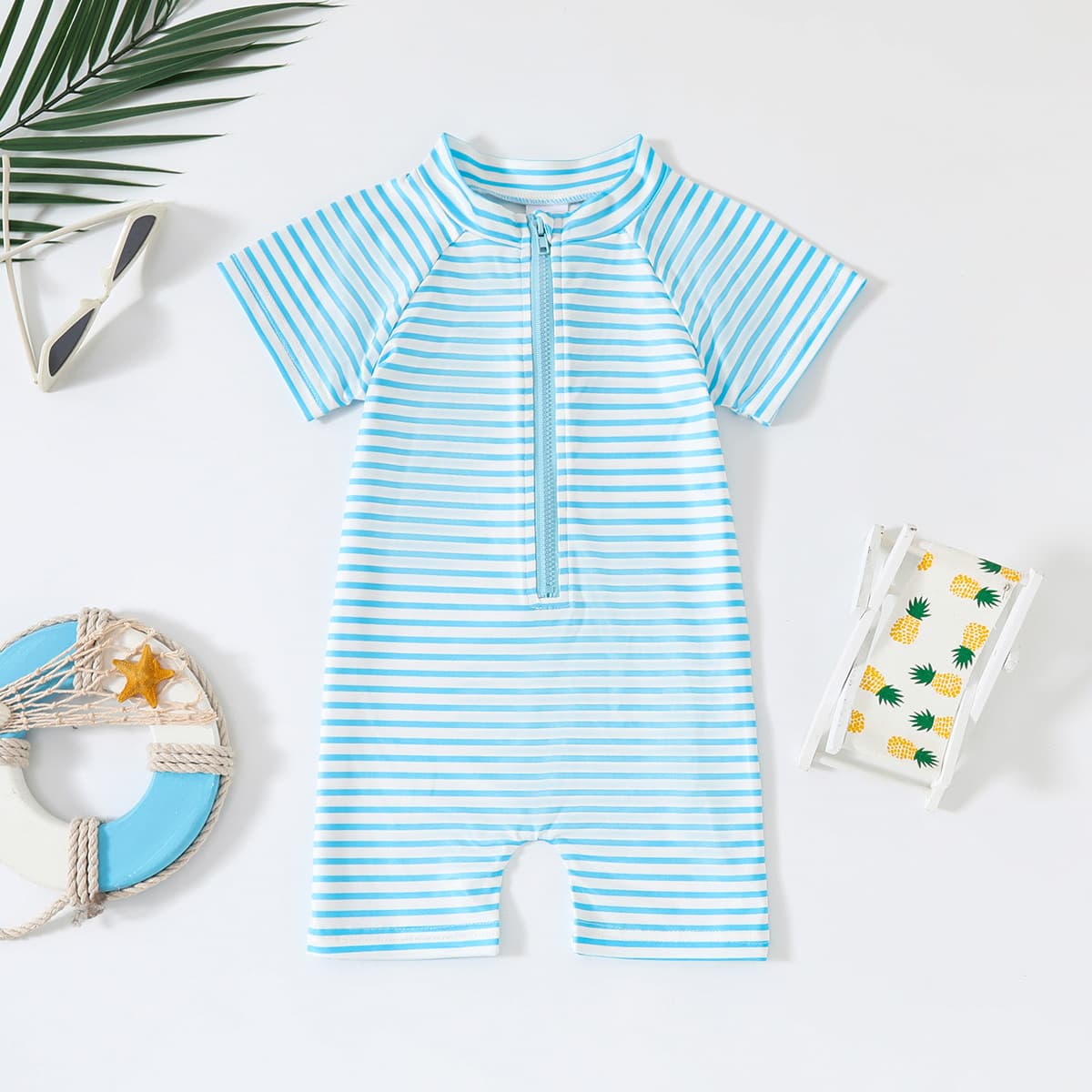 Cross-border Export Infant Quick-Dry Swimsuit One-Piece with Hat 2-Piece Set